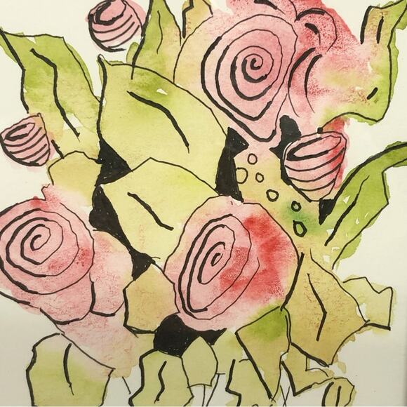 Original Artwork Framed Loose Watercolor Floral Art Painting by H. Barrow - Picture 4 of 7